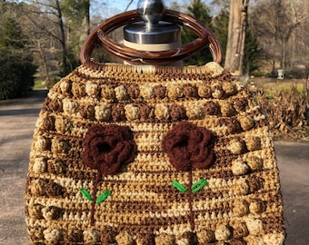 Borsa hobo popcorn stitch anni '70/borsa hippie anni '70/borse hippie/borsa Boho/borsa all'uncinetto anni '70/borsa vintage pom pom knit/mint condition