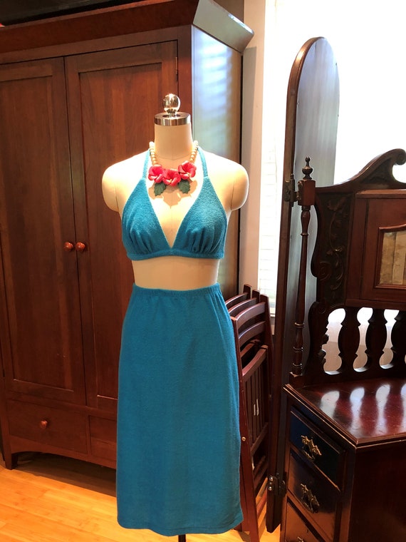 60's BIKINI SET with Skirt/Vintage Terrycloth Bik… - image 9