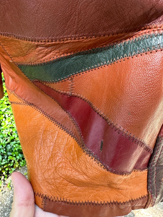 AWESOME 70's LEATHER PATCHWORK Jacket Extra Small… - image 9