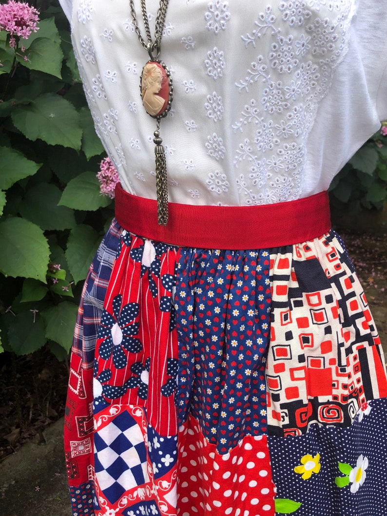 70's AMERICANA PATCHWORK Skirt/70s Maxi Skirt/70s Patchwork Skirt/Vintage Usa Skirt/Red White and Blue Skirt/70s Maxi/Near MINT Condition image 1