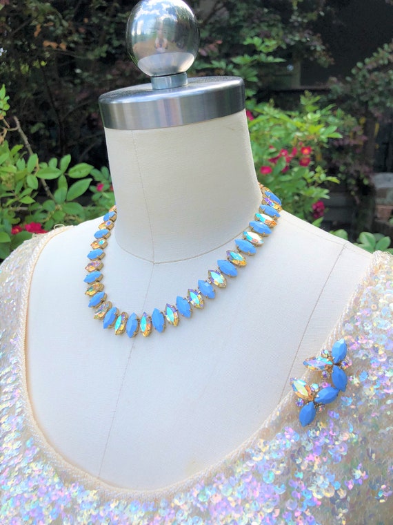 RARE 50's RHINESTONE NAVETTE Necklace Set/50's Ne… - image 2