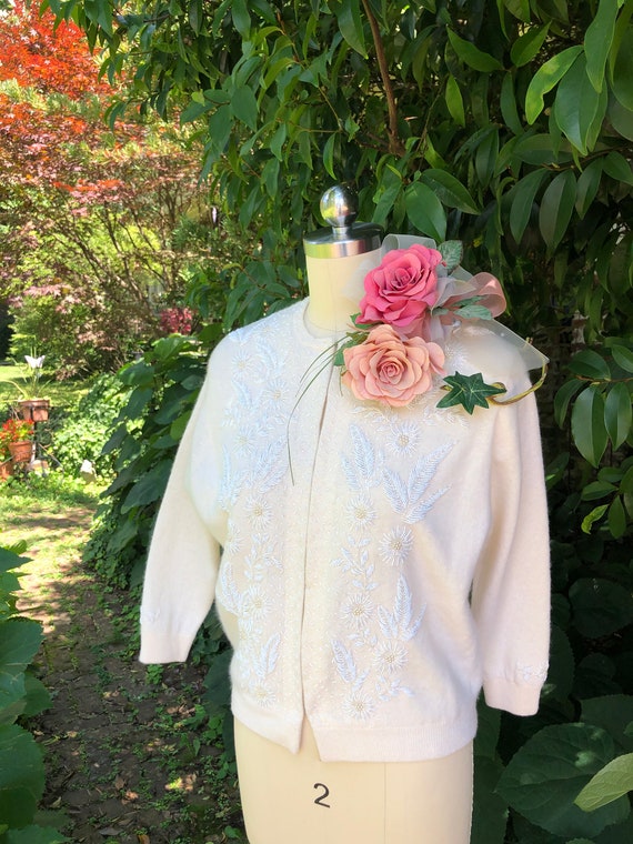 50's Beaded Sweaters/Cream Beaded Sweaters/Rockabi