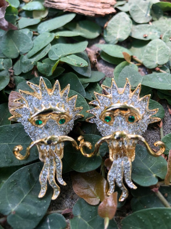 RARE 80's ASIAN DRAGON Earrings/Asian Earrings/Rhinestone Earrings/Dragon Earrings/Dragon Jewelry/80's Earrings/80's Jewelry/Mint Condition