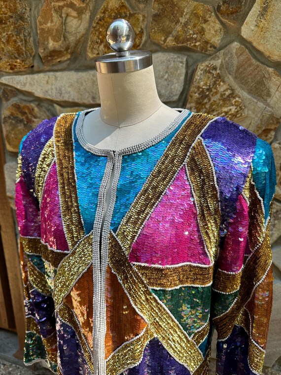 80’s Turquoise Blue Sequin Evening Jacket by Rina Z main image 0