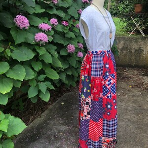 70's AMERICANA PATCHWORK Skirt/70s Maxi Skirt/70s Patchwork Skirt/Vintage Usa Skirt/Red White and Blue Skirt/70s Maxi/Near MINT Condition image 5