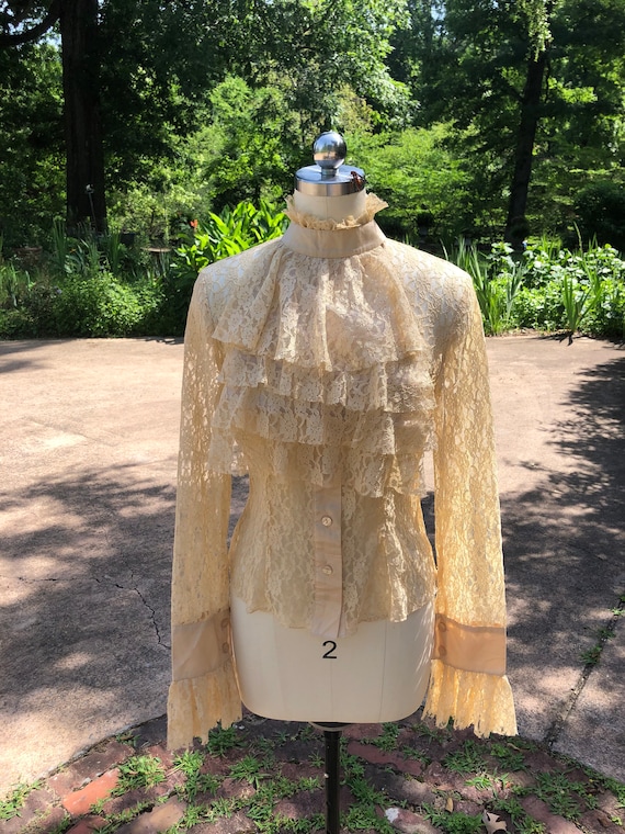 LOVELY 60's LACE JABOT Blouse/60's Blouses/Handmade B… Gem