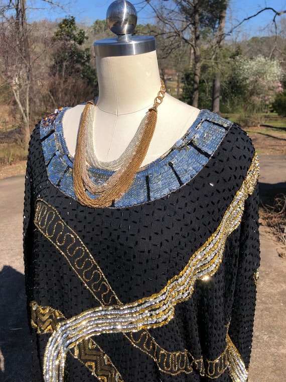 GORGEOUS 80's TUNIC SEQUIN Top/Silk Tops/Vintage … - image 5