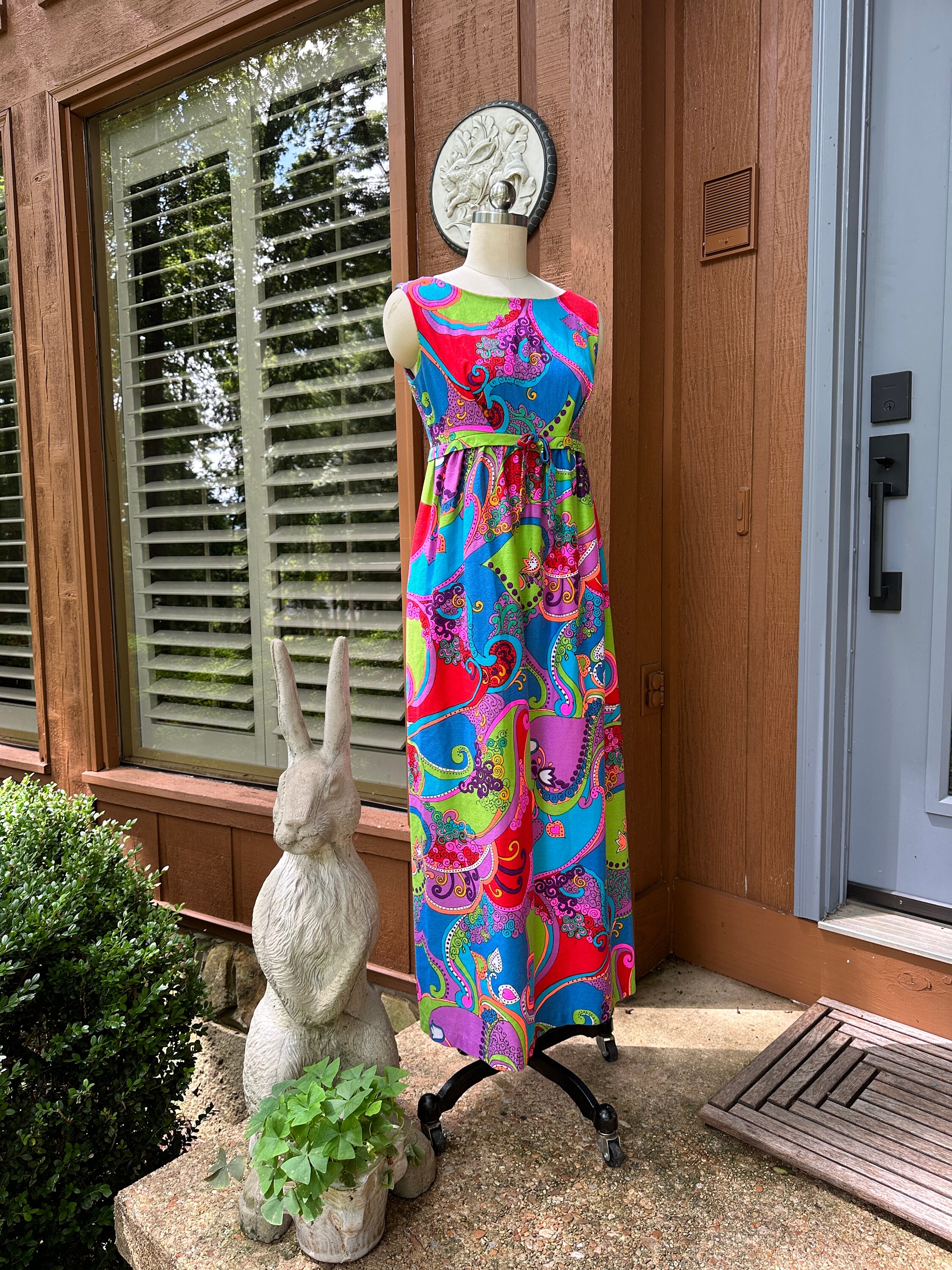 GORGEOUS 70's BARKCLOTH Dress/vintage Hawaiian Dress/barkcloth