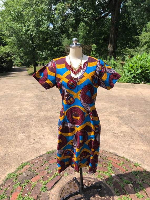 BRIGHT 80's WAX PRINT Dress/80's Dresses/80's Vin… - image 2