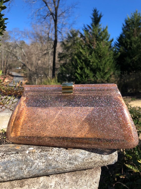 PINK SPARKLE Lucite Clutch/Lucite Handbags/Lucite… - image 2