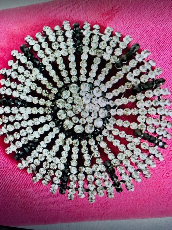 RARE 50's HUGE Rhinestone Brooch Sterling Chain/50