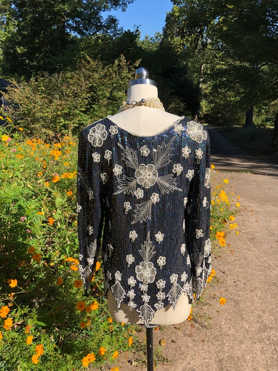 90s Floral Beaded Silk Top (M)