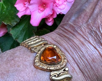 RARE 40&#39;s GOLD SWEETHEART Bracelet/Antique Bracelet/Victorian Revival Bracelet/Sweetheart Bracelet/40&#39;s Jewelry/Near Mint Condition