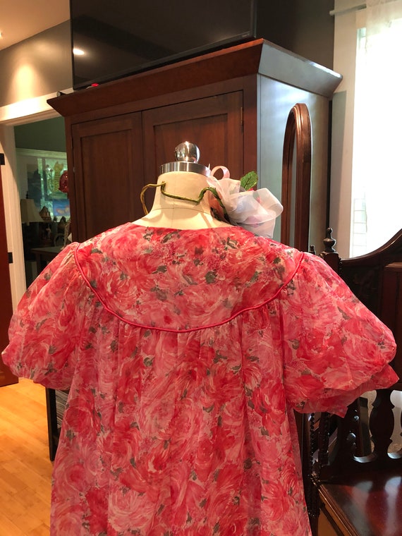 Vintage Blue Floral Applique Sheer Peignoir Set