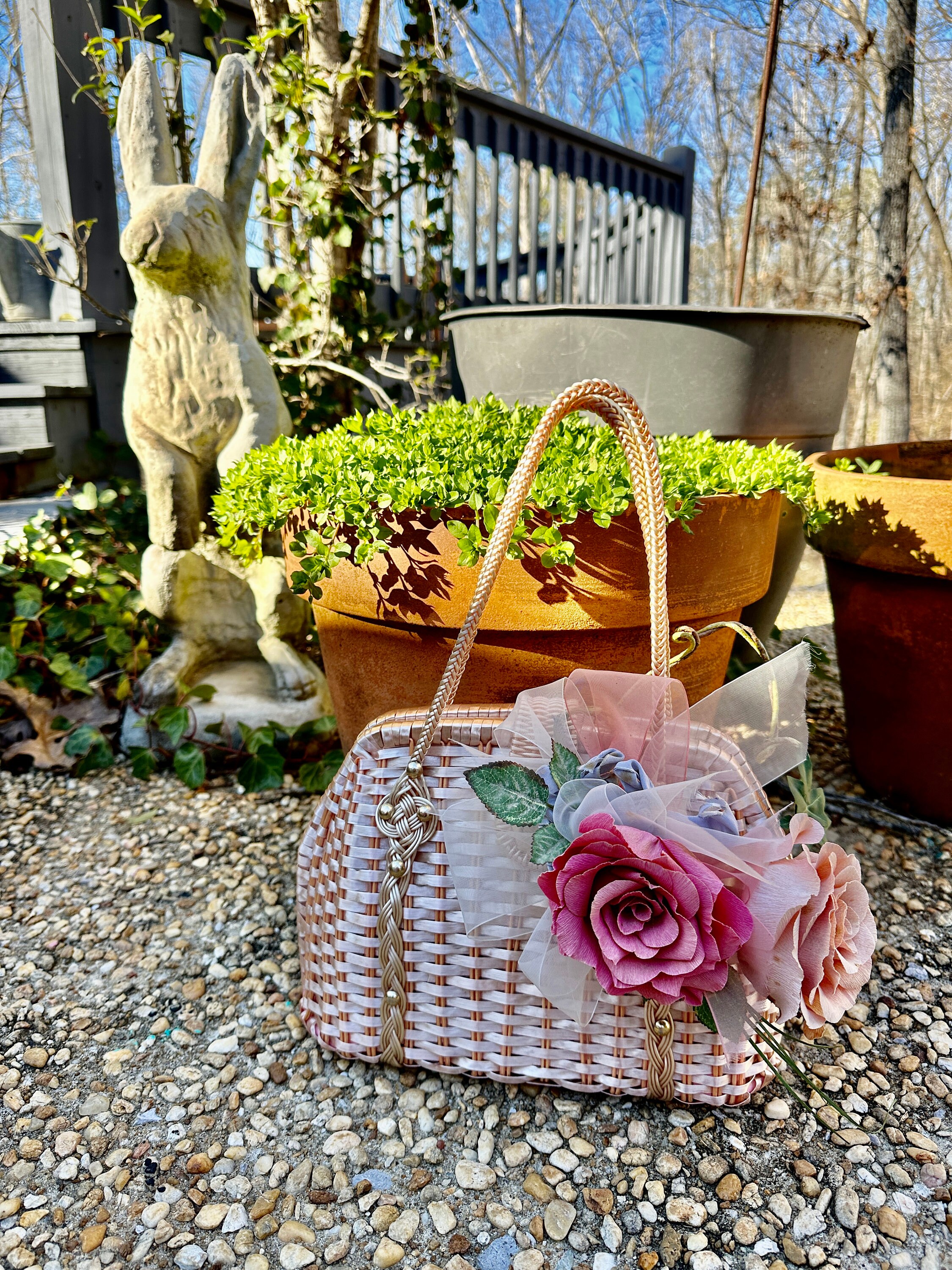 RARE PINK WICKER Coated Handbag/vintage Wicker Handbags/pink RARE PINK WICKER Coated Handbag/vintage Wicker Handbags/pink
