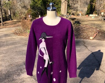 SUÉTER PÚRPURA de los 80 con LADY/Suéteres de los 80/Suéteres morados/Jerseys vintage/Suéteres vintage/Suéter vintage de los 80/Condición de menta