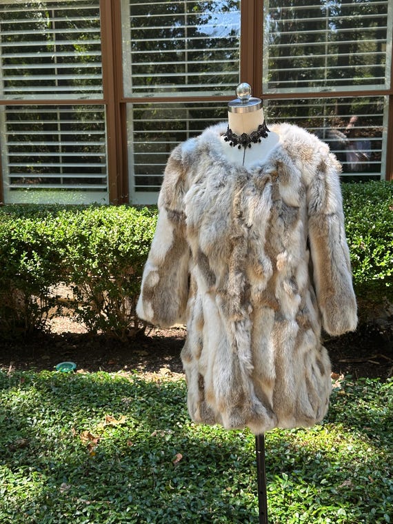 PATCHWORK 70's RABBIT FUR Coat /Patchwork Jacket/… - image 8