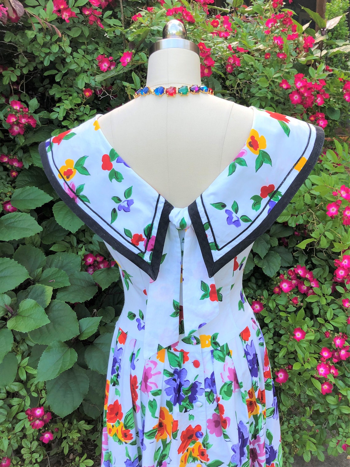 80's FLORAL Dress/80s Vintage Fit & Flare Dress/white - Etsy