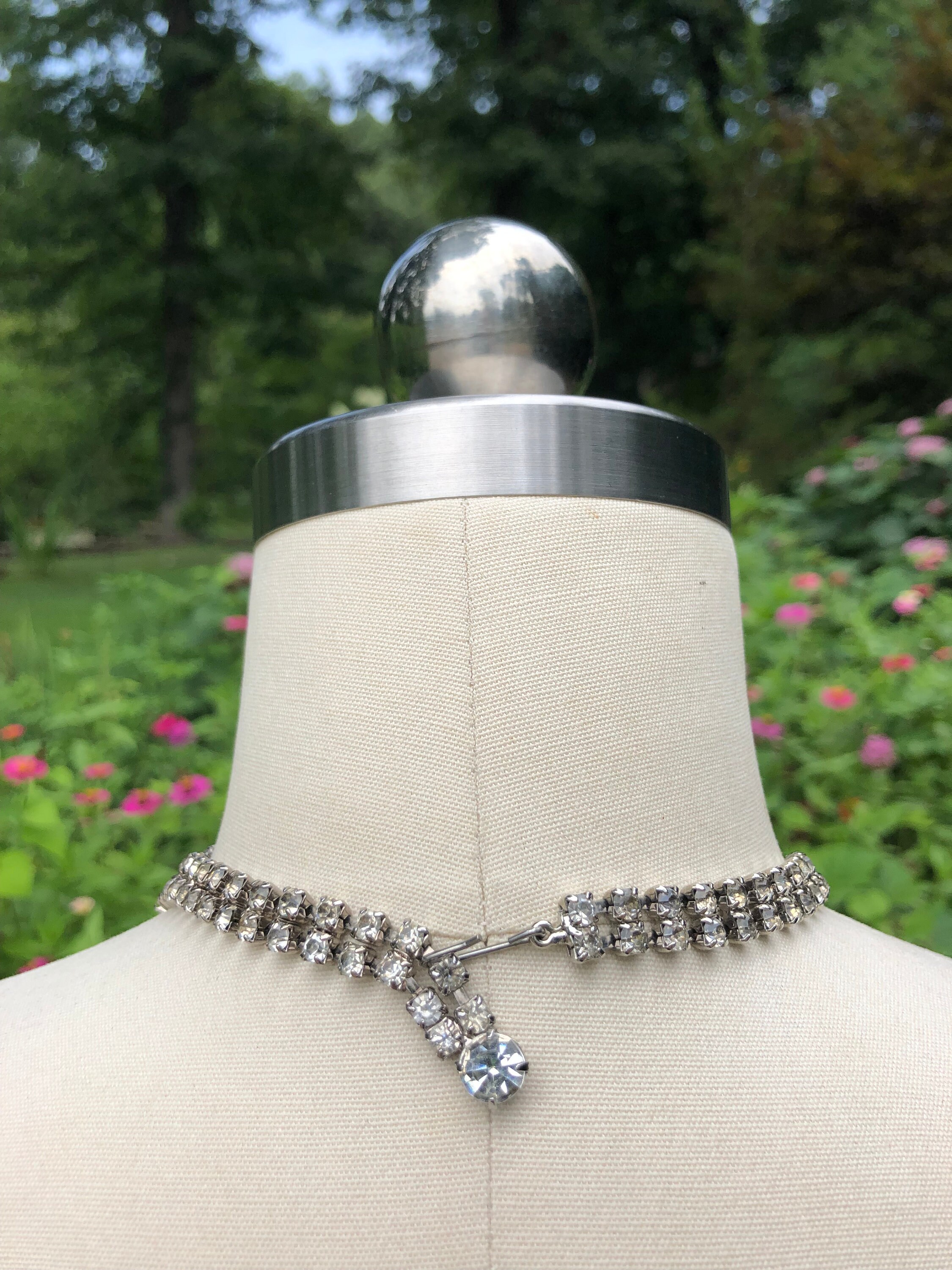 GORGEOUS 70's RHINESTONE Necklace/double Flower Necklaces GORGEOUS 70's RHINESTONE Necklace/double Flower Necklaces