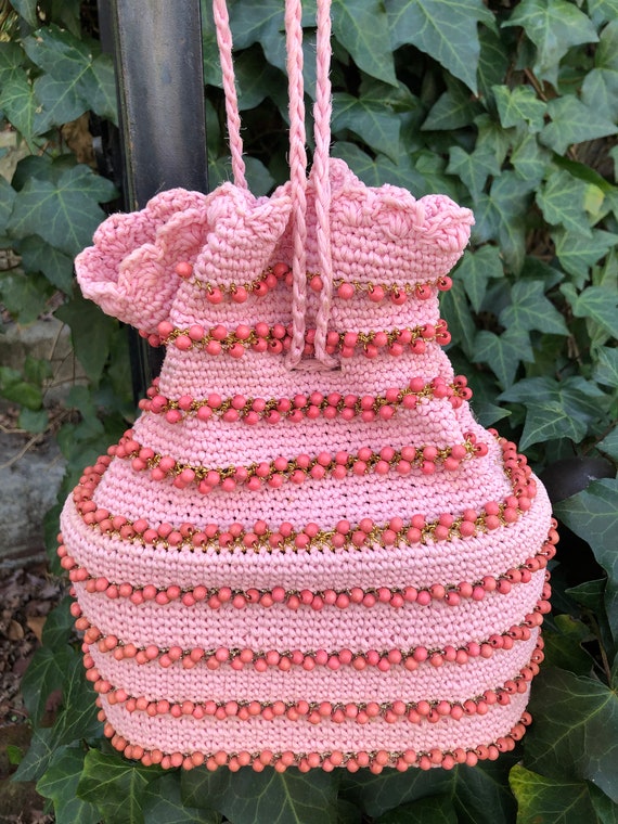 PRETTY IN PINK 40's Crochet Handbag/40’s Drawstri… - image 2