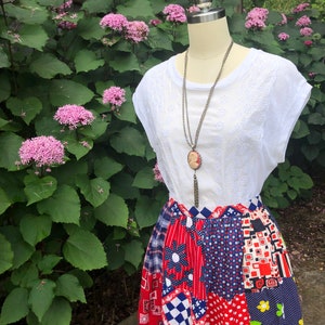 70's AMERICANA PATCHWORK Skirt/70s Maxi Skirt/70s Patchwork Skirt/Vintage Usa Skirt/Red White and Blue Skirt/70s Maxi/Near MINT Condition image 8