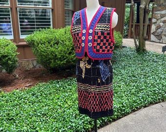 RARE JEANNE MARC Skirt Set/80's Dresses/80's Two-Piece Outfits/80's Skirts/80's Vests/Vintage Jeanne Marc/Quilted Dress/Near Mint Condition