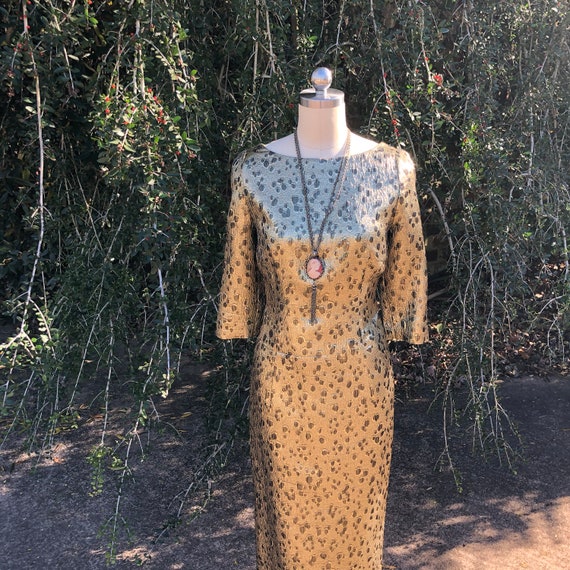 GOLD LAME Sheath Dress/Vintage Cocktail Dresses/L… - image 5