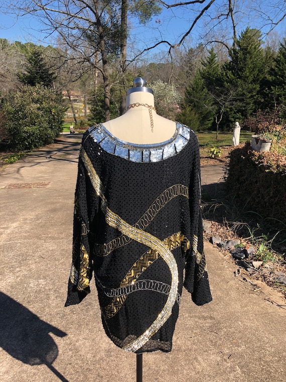 GORGEOUS 80's TUNIC SEQUIN Top/Silk Tops/Vintage … - image 3