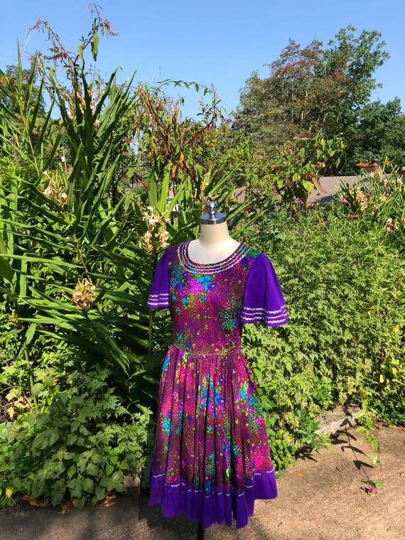 60's BARKCLOTH PATIO Dress/60’s Floral Full Skirt… - image 6