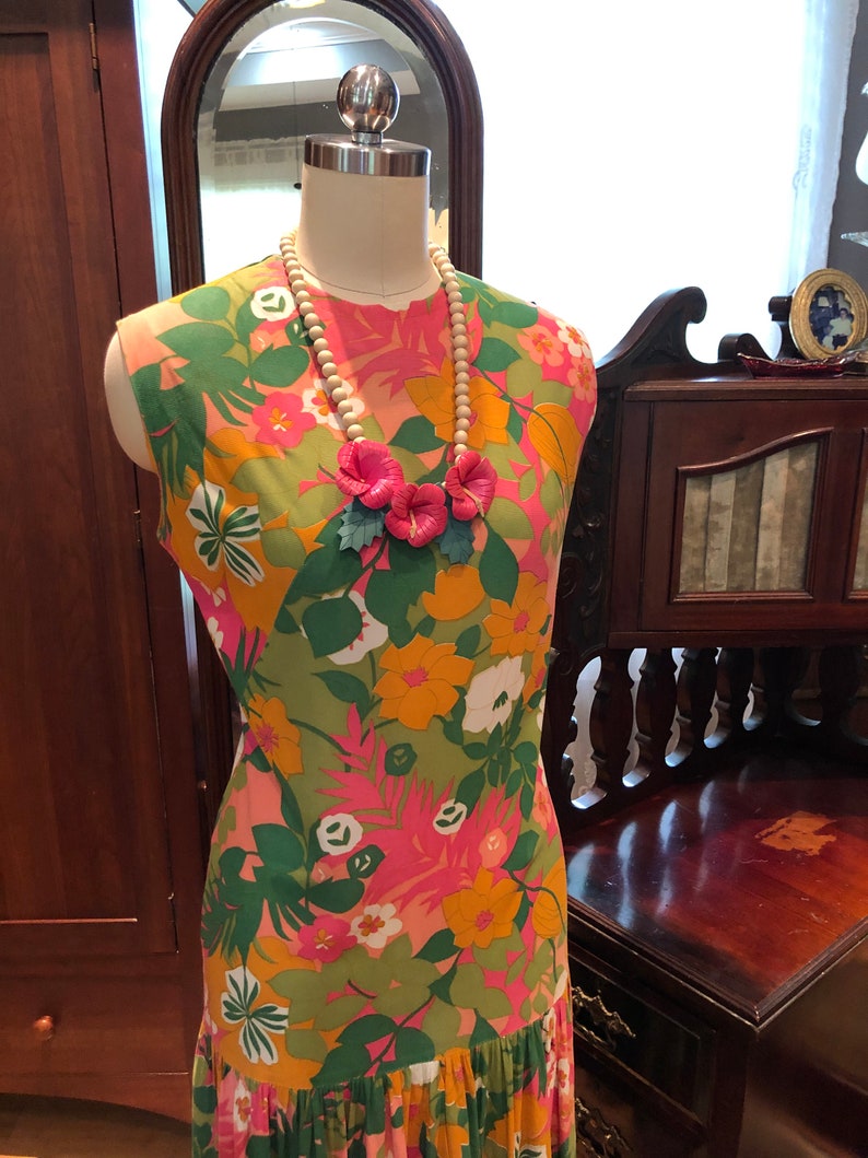RARE 60's RESORT to RIVIERA Dress/Vintage Riviera Robes Dress/Vintage Flounce Skirt Dress/60’s Dress/60’s Flower Power Dress/Mint Condition image 7