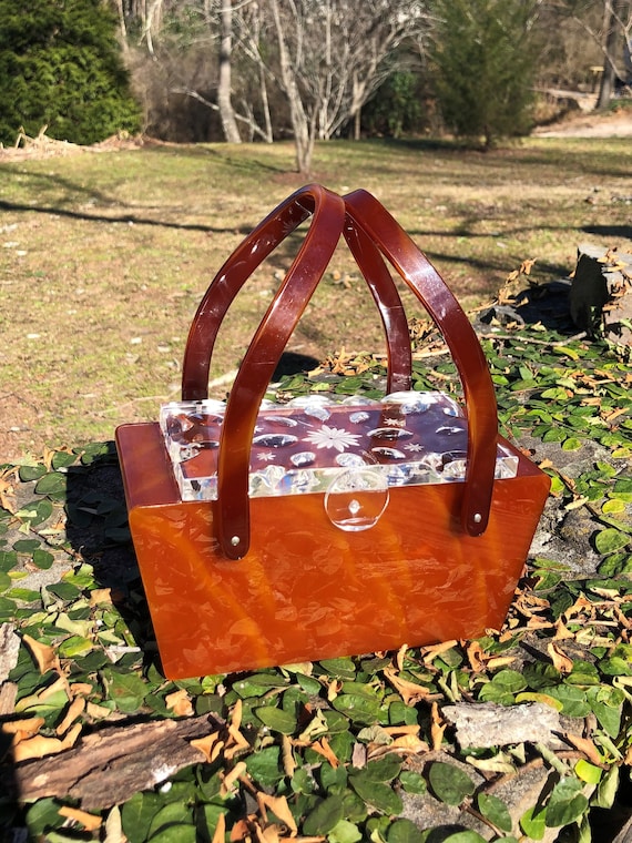 PRETTY 50's CARAMEL LUCITE Handbag/Lucite Handbags