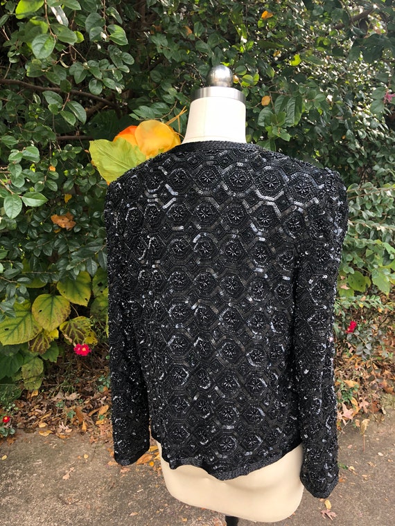 80's Black BEADED JACKET/80's Sequin Jackets/Sequ… - image 3