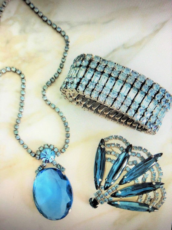 GORGEOUS 60's BLUE Rhinestone Jewelry SET/60’s Jew