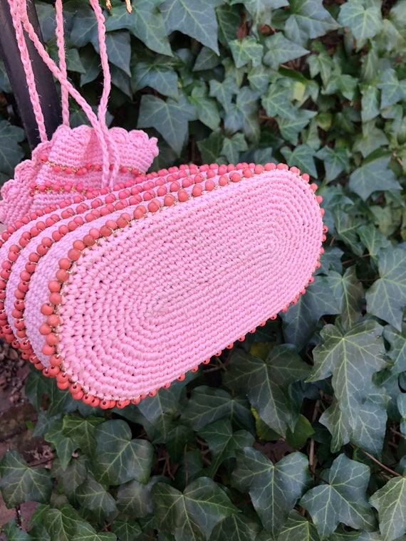 PRETTY IN PINK 40's Crochet Handbag/40’s Drawstri… - image 6
