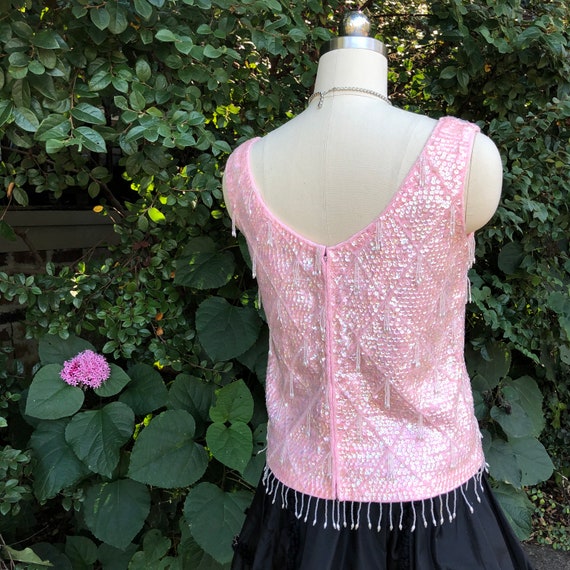 50's PINK BEADED Tops/Sleeveless Beaded Tops/Pink Top… - Gem