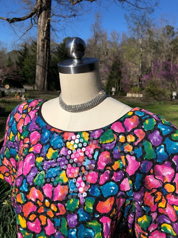 LOVELY 80's FLORAL SEQUIN Dress/80's Cocktail Dre… - image 1