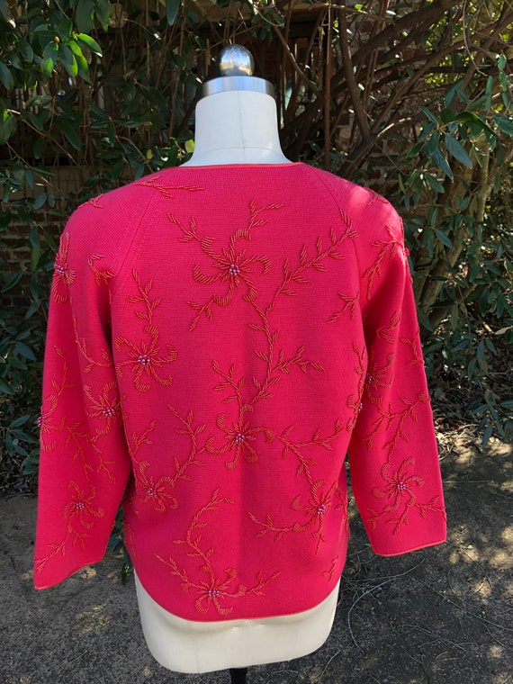 RARE 60's CORAL BEADED Sweater/60’s Floral Sweate… - image 3