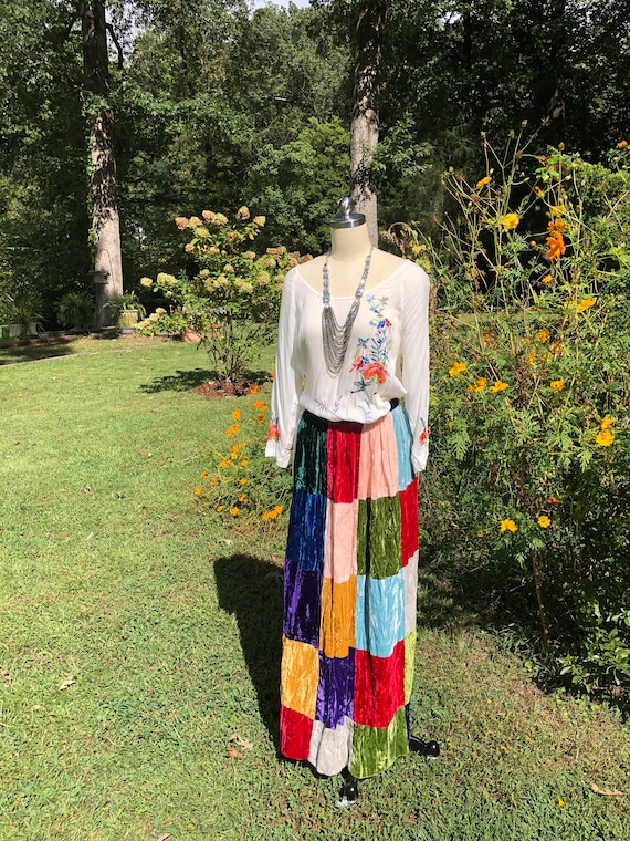 BOHO PATCHWORK Velvet Skirt/Patchwork Velvet Skir… - image 10
