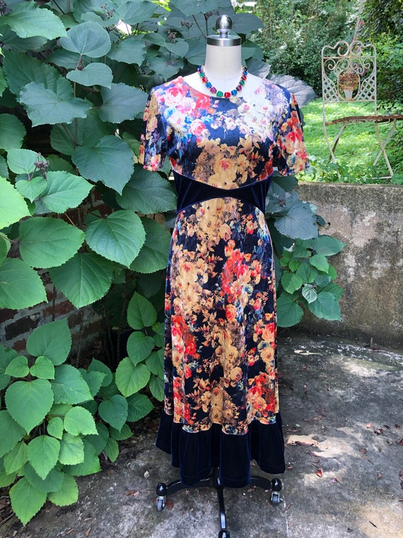 80's FLORAL MIDI Dress/80’s Velour Dress/Vintage … - image 10