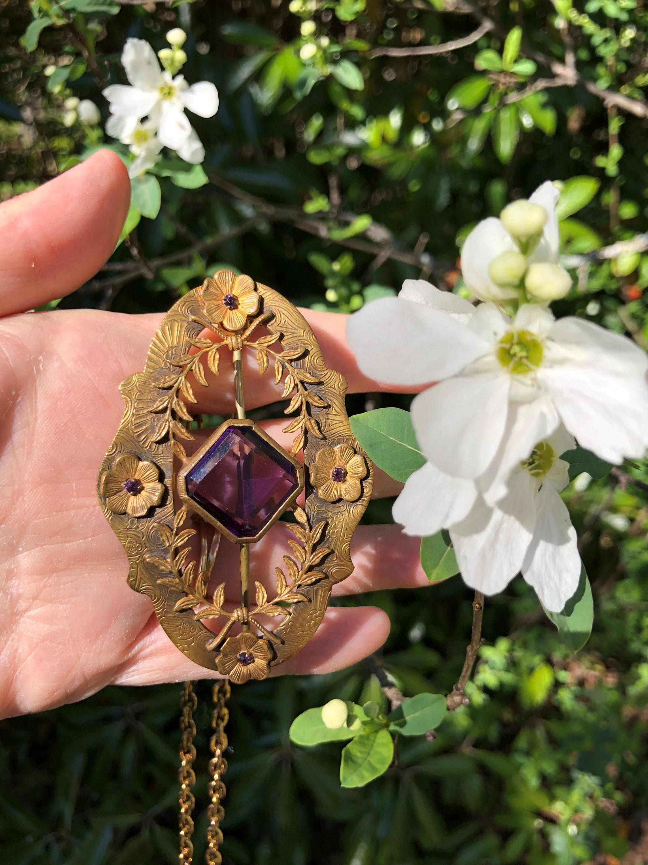 Antique Victorian French Essex Crystal Flower Brooch Circa