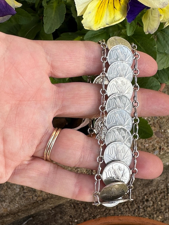LOVELY 60's COIN Bracelet/mexican Coin Bracelet/silver Tone