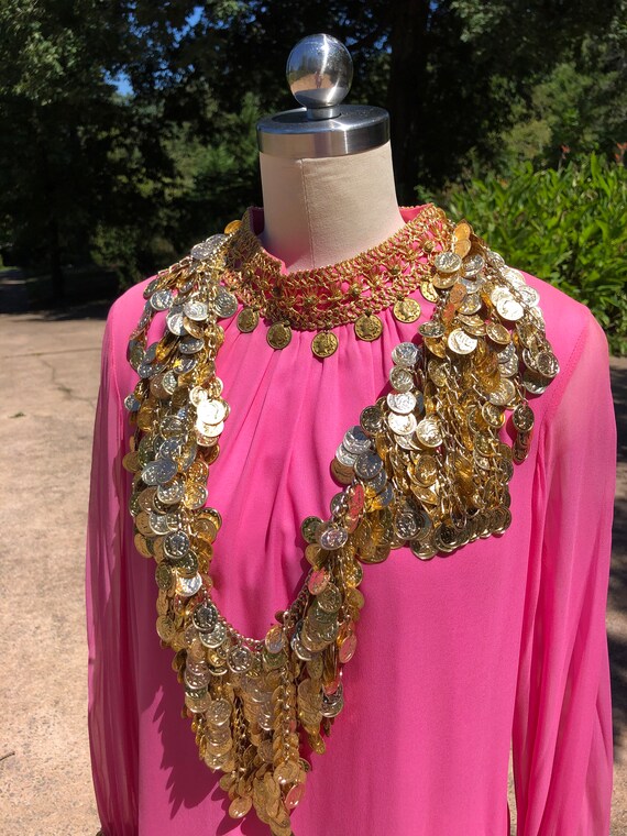 FABULOUS 60's PINK DRESS/Coin Trimmed Dress/60's … - image 8