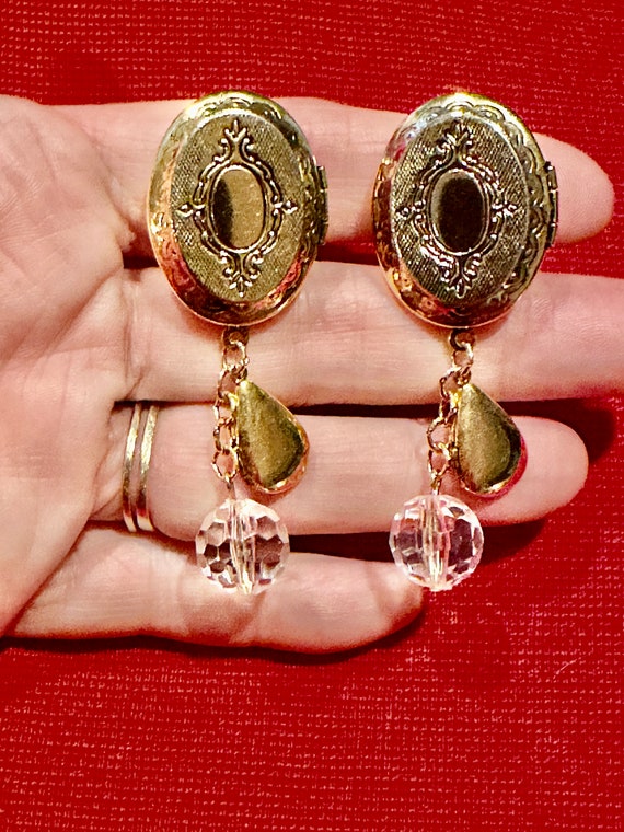 RARE HEART LOCKET Earrings/70's Earrings/Locket E… - image 9