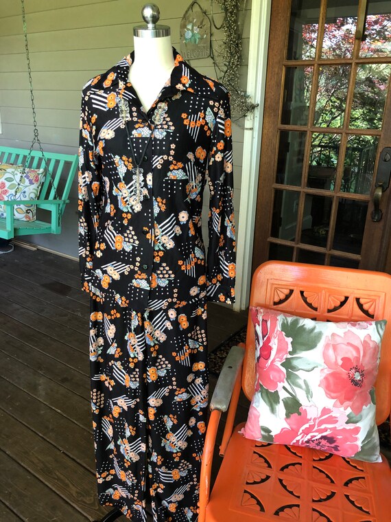 70's Print Wide Leg Pantsuit/70's Pantsuits/Psych