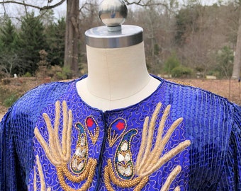80's ROYAL Blue BEADED Jacket/80's Sequin Jackets/Sequin Jackets/Blue Beaded Jacket/80's Dressy Jacket/Beaded Jackets/Mint Condition