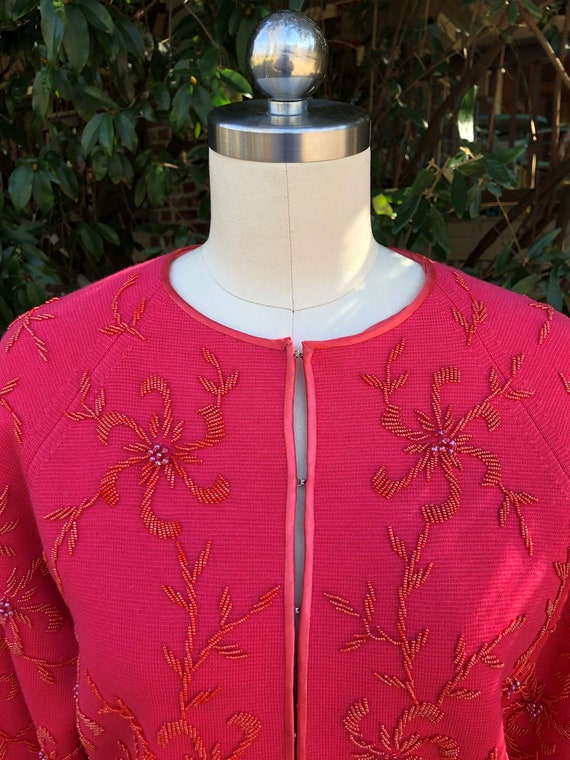 RARE 60's CORAL BEADED Sweater/60’s Floral Sweate… - image 1