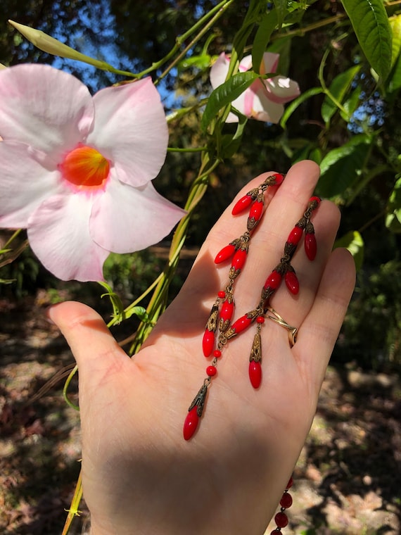 RARE 30's CZECH RED Necklace/Antique Necklaces/Red