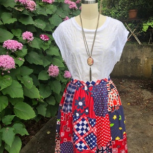 70's AMERICANA PATCHWORK Skirt/70s Maxi Skirt/70s Patchwork Skirt/Vintage Usa Skirt/Red White and Blue Skirt/70s Maxi/Near MINT Condition image 10