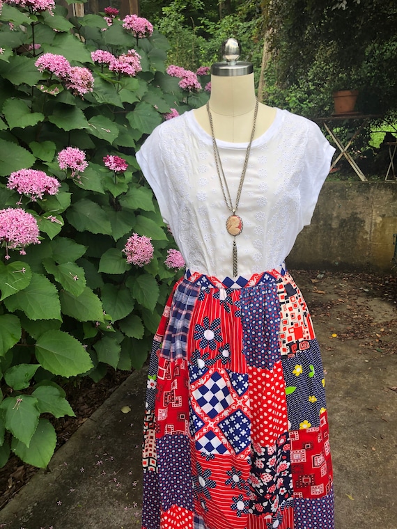 70's AMERICANA PATCHWORK Skirt/70’s Maxi Skirt/70… - image 10