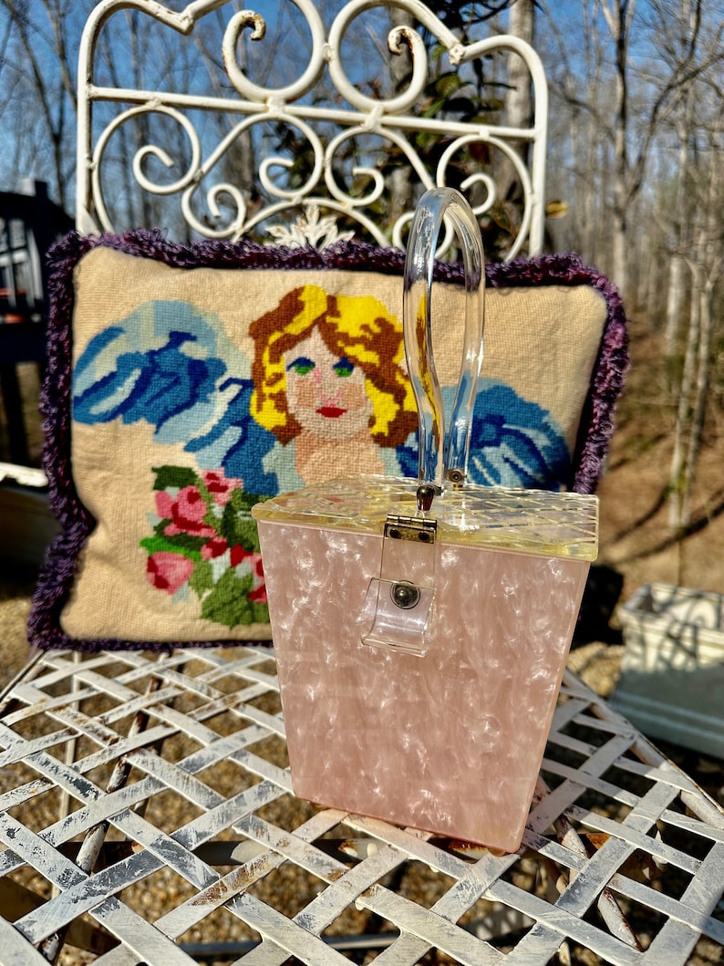 RARE PINK LUCITE Handbag/Lucite Handbags/Lucite Purse/Lucite Bag/50's Handbag/50's Purse/Collectible Purse/Pink Purse/Good Vintage Condition image 1